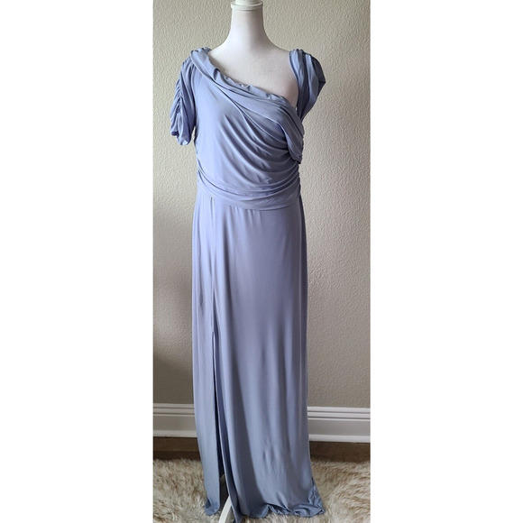 NWT Club London Maxi Dress Sz 14 Blue Open Back Bridesmaid Prom Ruched Sleeves - Picture 1 of 11